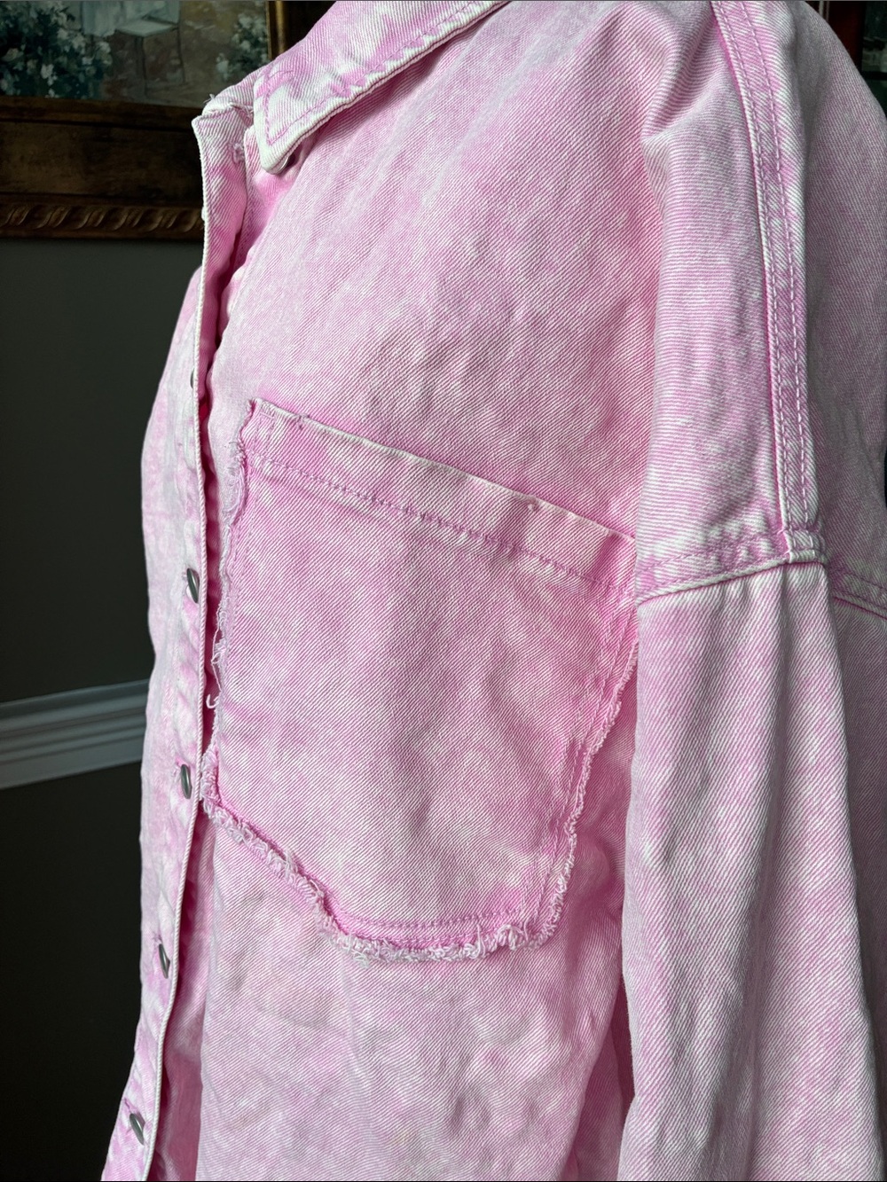 Celebrity Pink Acid Washed Oversized Denim Shacket Size Medium - Picture 6 of 8